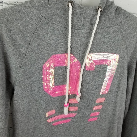 LIVE LOVE DREAM | pink sequin 97 on gray hoodie - Picture 2 of 5
